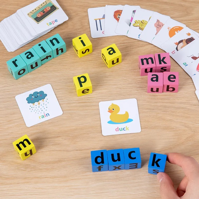 Colorful interactive word matching game for kids, promoting vocabulary & spelling skills for preschoolers.