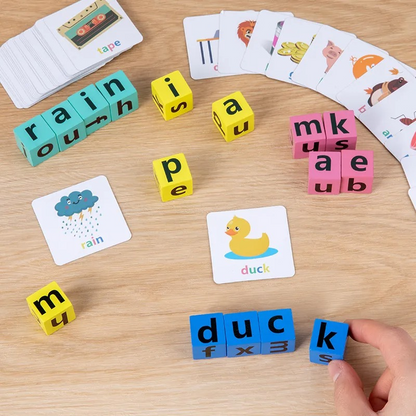 Colorful interactive word matching game for kids, promoting vocabulary & spelling skills for preschoolers.