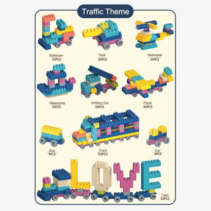 Close-up of a child's hands building with interlocking construction blocks
