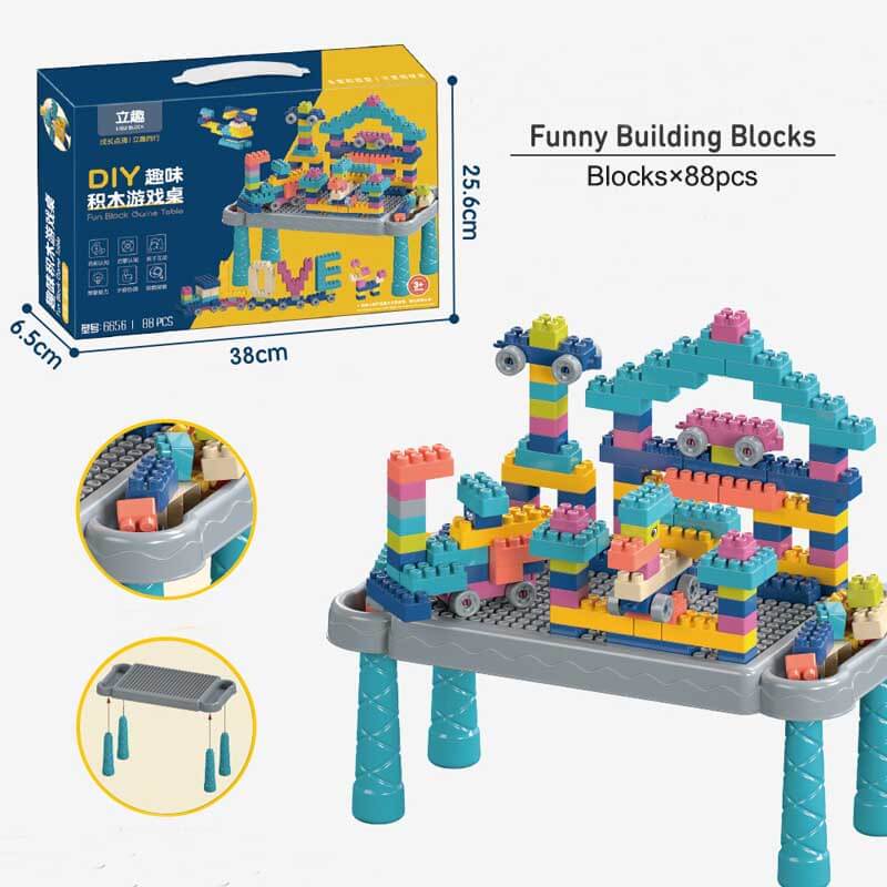 Children's interlocking building blocks featuring various shapes for imaginative play