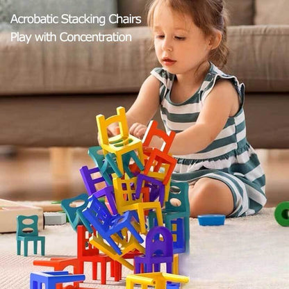 Colorful kids' acrobatic balancing stacking chairs game, enhancing fine motor skills & balance