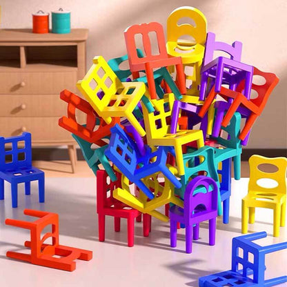 Educational children's toy: acrobatic chair stacking game promoting balance and focus