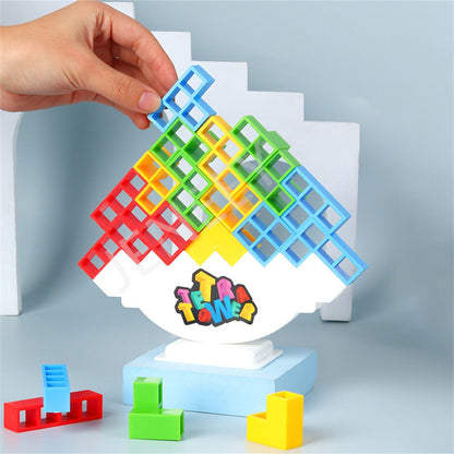 Children playing with Kids Balance Puzzle Tower, an educational stacking toy for creative play