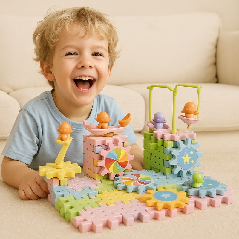 Colorful Kids' Creative Gear Building Blocks Set for STEM learning and fun puzzle play