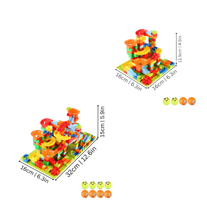 Educational marble run toy for kids, featuring clear tubes and vibrant building pieces, promoting STEM skills