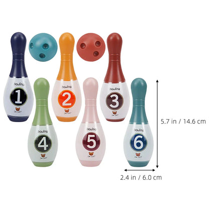 Complete children's gift: an indoor bowling game with ten pins and two balls for active play and motor skill development.