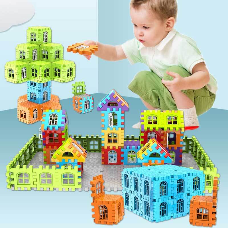 Colorful Kids Interlocking Waffle Building Blocks Set for creative play & STEM learning