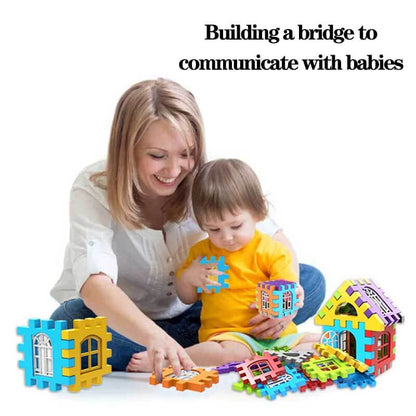 Set of interlocking waffle blocks spread out on a mat, ready for creative building fun