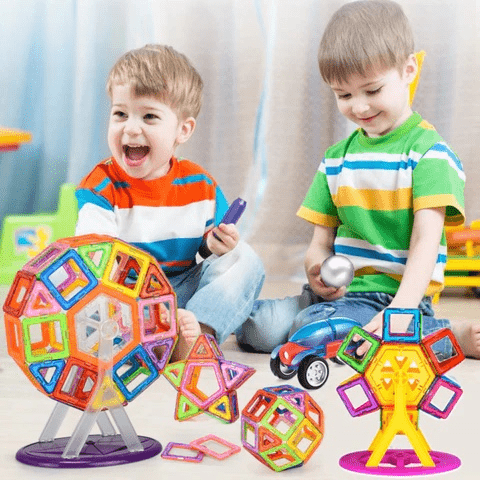 Educational magnetic toy set for kids 4+, promoting STEM skills, creativity, & problem-solving through hands-on building.
