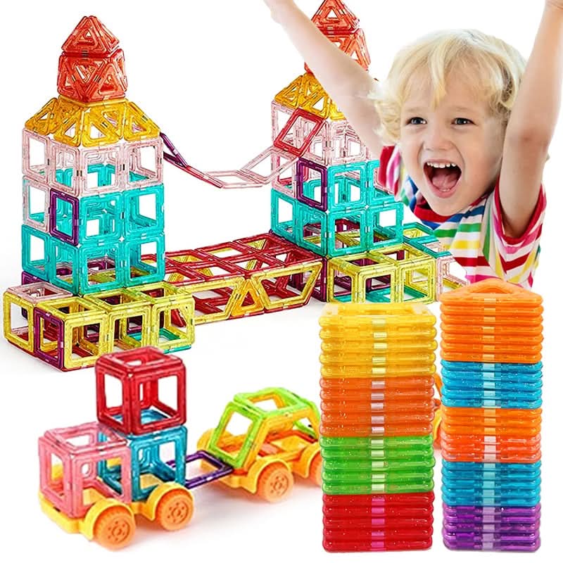 Magnetic building blocks designed to enhance spatial reasoning & fine motor skills in young children, great STEM toy.