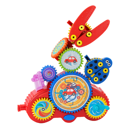 Children playing with magnetic gear set, engaging in creative building activity & imagination