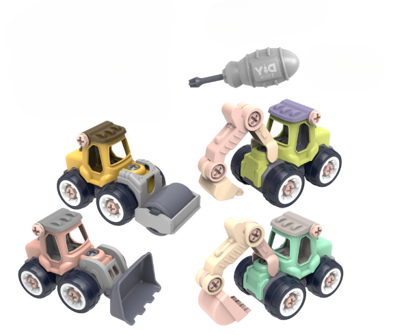 Colorful kids' mini construction engineering vehicle set, ideal for educational toddler imaginative play.