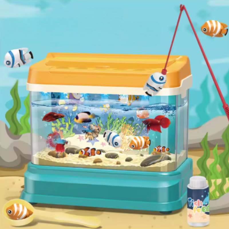Colorful Kids' Musical Fishing Learning Aquarium Toy with magnetic fish, hooks, and interactive sounds.