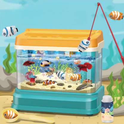 Colorful Kids' Musical Fishing Learning Aquarium Toy with magnetic fish, hooks, and interactive sounds.