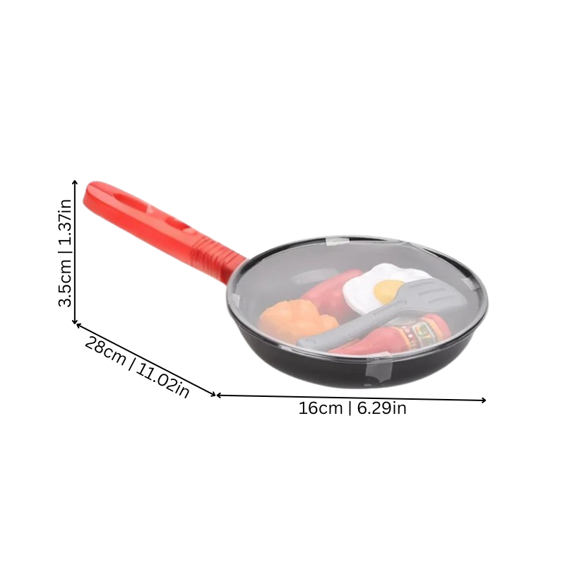 Toddler playing with a wooden pretend kitchen set, featuring pretend food and utensils