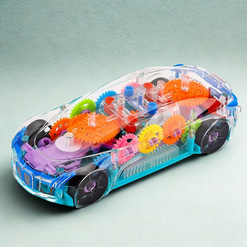 Colorful Kids' Self-Moving Musical Gear Car Toy with flashing lights for sensory play & toddlers