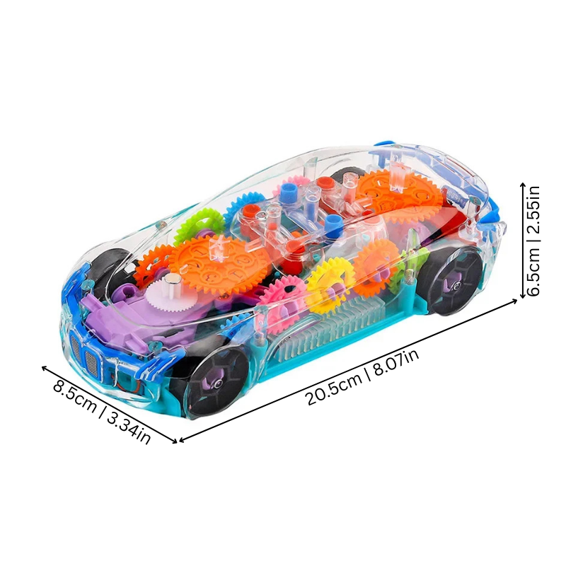 Kids' educational gear car toy, self-moving with music and lights, perfect for toddler development