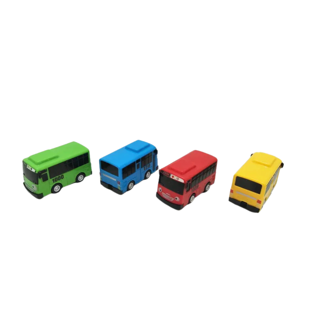 Close-up of a vibrant wind-up bus toy, an engaging playset designed for preschool learning and imaginative play