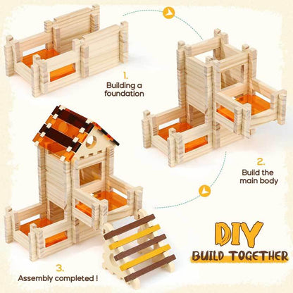Preschool activity toy: a set of wooden and acrylic building blocks with diverse animal figures for kids' imagination.