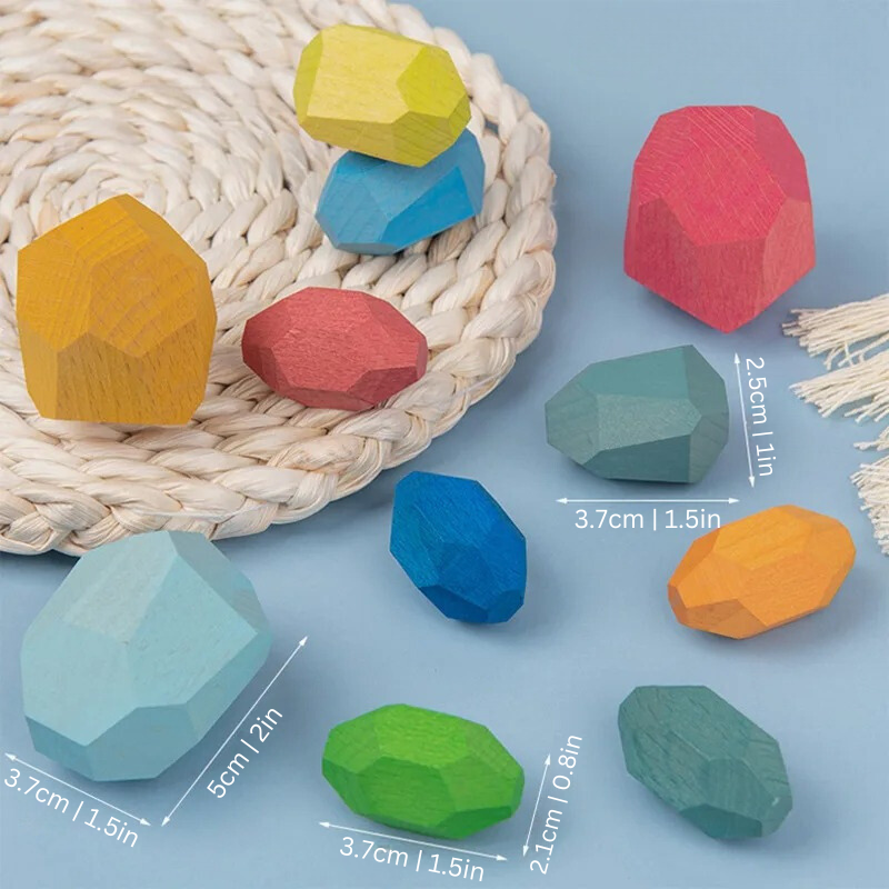 Montessori wooden building blocks set, educational toy for children, enhancing motor skills and creative development.