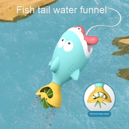 Close-up of a child's hand catching a magnetic fish from the bath, sensory water play toy