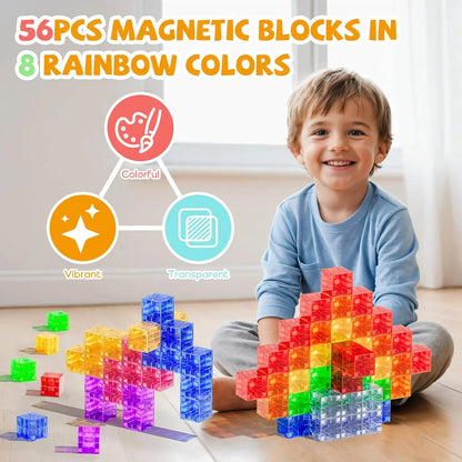 Close-up of magnetic building blocks interlocking, showcasing strong magnetic connection