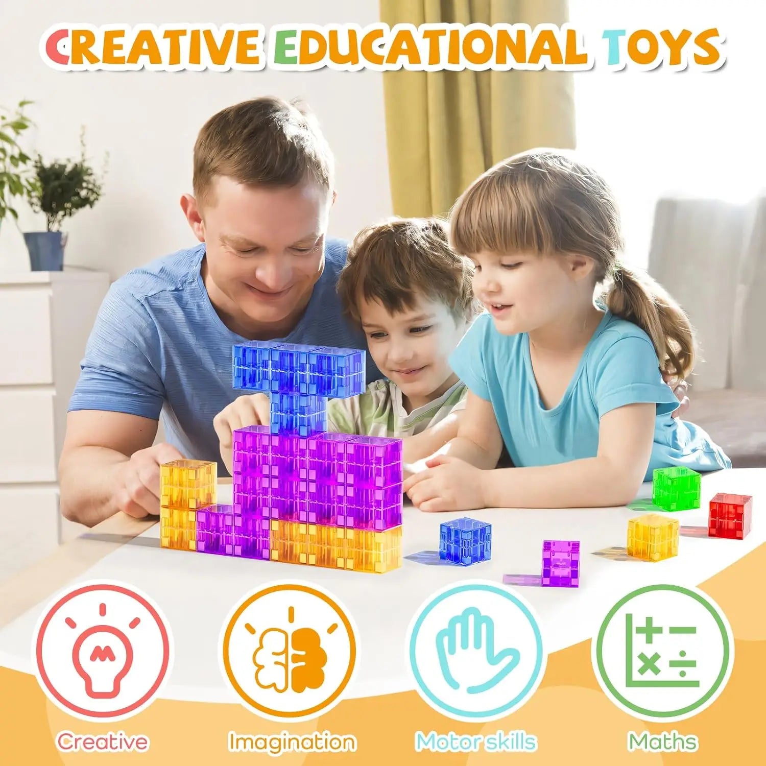 Preschooler happily playing with a large magnetic construction set, developing spatial reasoning