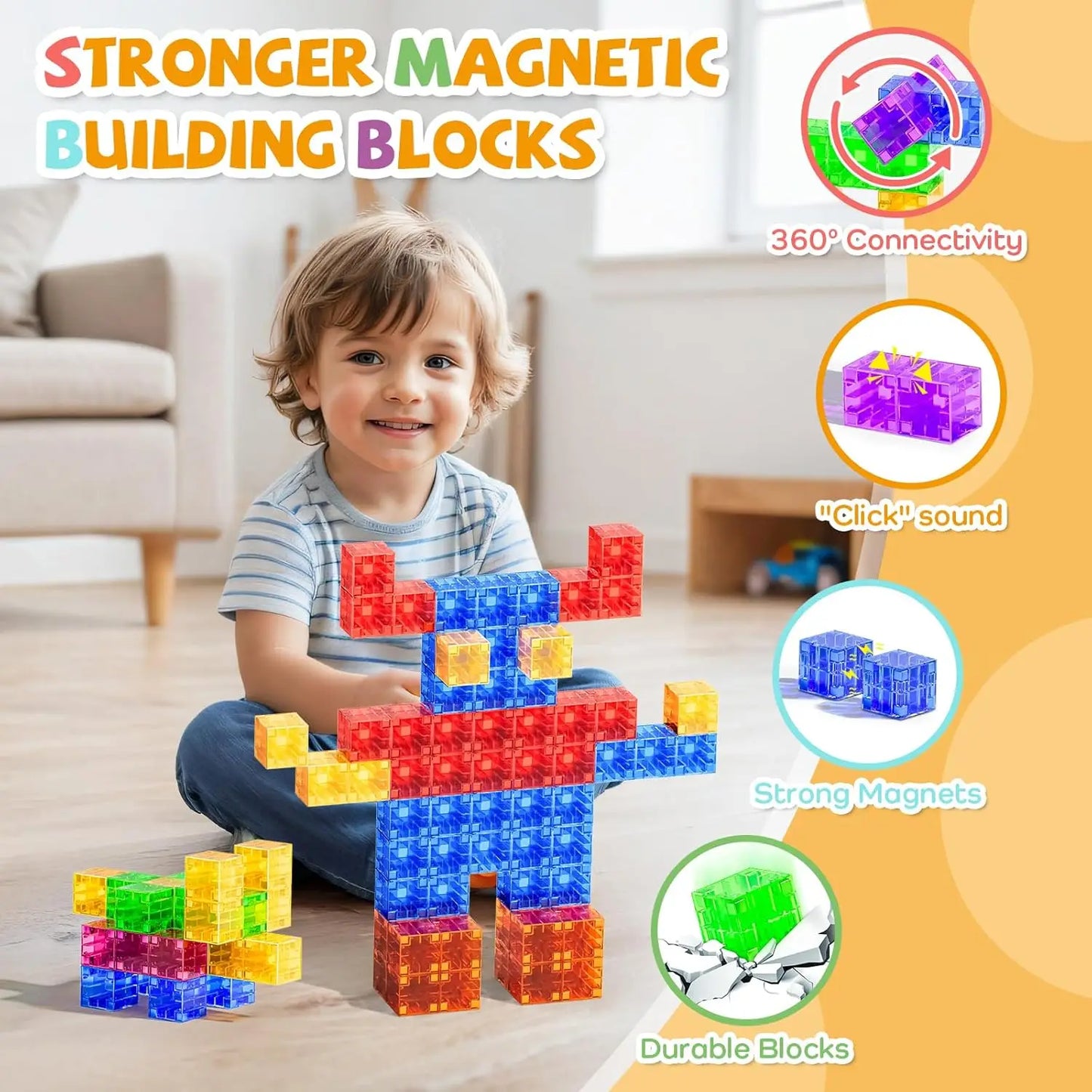 Magnetic blocks in various shapes and colors arranged on a playmat, ideal for educational fun