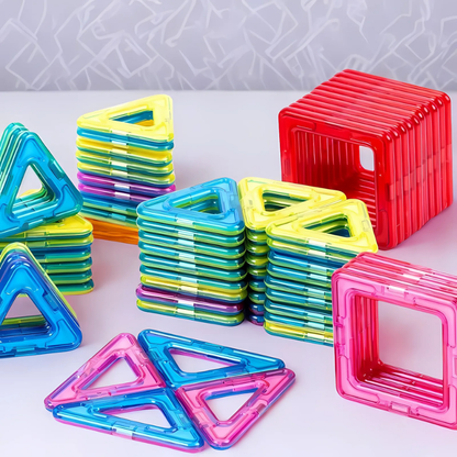Colorful magnetic building blocks for kids, illustrating creative construction and STEM learning fun