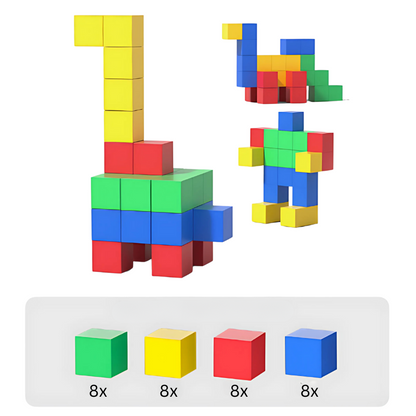 Magnetic blocks set with various shapes, ideal for Montessori learning and fostering creativity in kids.
