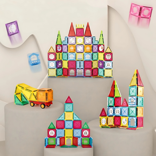 Colorful magnetic building blocks set for kids, fostering creative play & STEM learning.