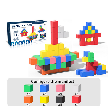 Kids magnetic blocks in various shapes and colors, promoting creative thinking