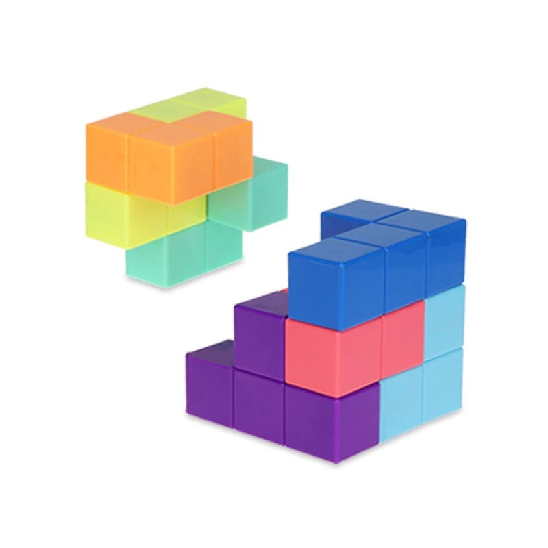 Children playing with magnetic building blocks, educational puzzle toy for kids