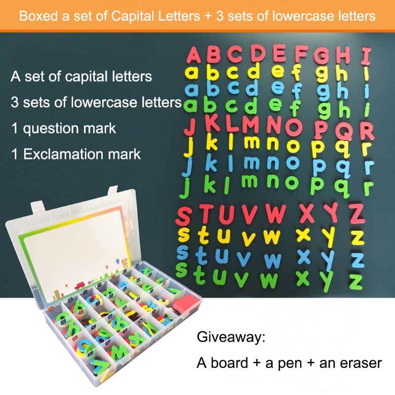 Assorted magnetic numbers and letters for kids' play, promoting early literacy and numeracy skills.