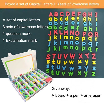 Assorted magnetic numbers and letters for kids' play, promoting early literacy and numeracy skills.