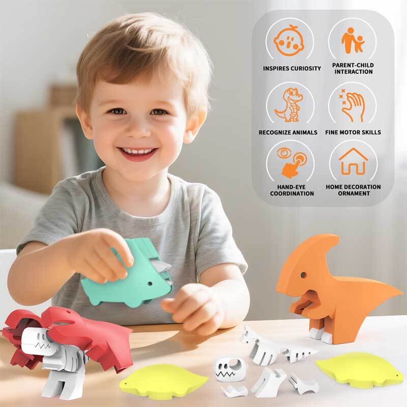 Magnetic dinosaur puzzle toy for toddlers, featuring interchangeable parts for creative assembly fun