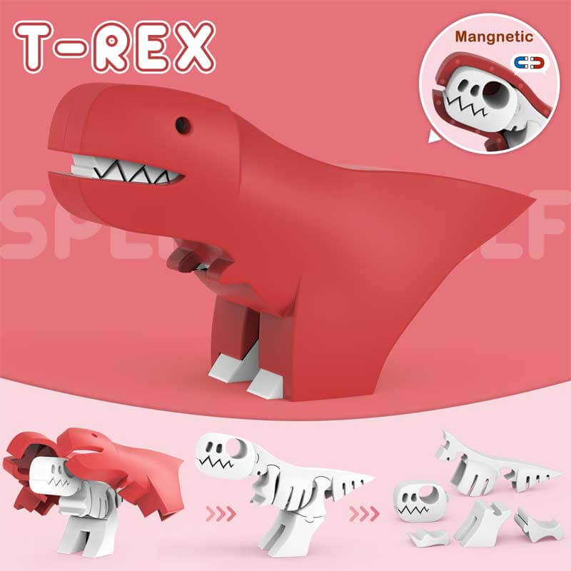 Kids assembling a 3D magnetic dinosaur toy, an educational STEM activity gift for young builders