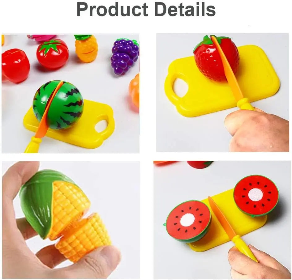 Educational play food kit for kids, designed with fruits and vegetables for kitchen role-play.