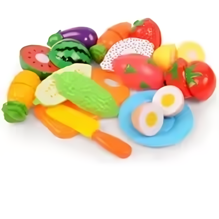 Educational play food set of fruit and vegetables for kids, perfect for imaginative kitchen fun.