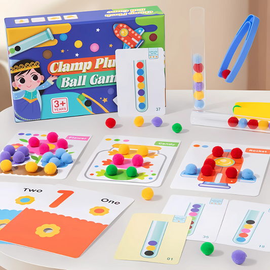 Colorful pompom sorting toy for kids, enhancing early learning and fine motor skills.