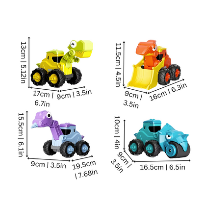 Toddler playing with friction powered dinosaur car toys on a wooden floor, an engaging educational toy.