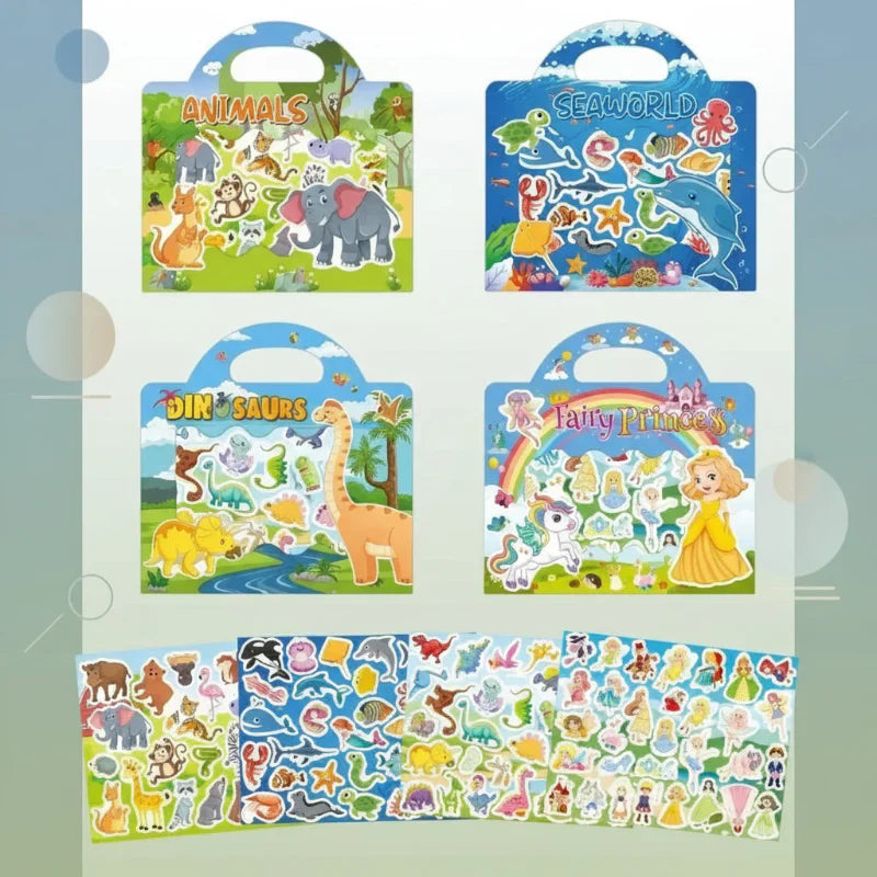 Child enjoying a reusable sticker book, developing fine motor skills with this educational activity