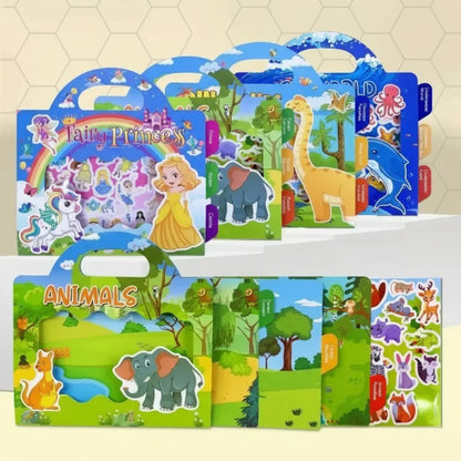 Portable reusable sticker book, ideal travel toy for keeping kids entertained with screen-free play