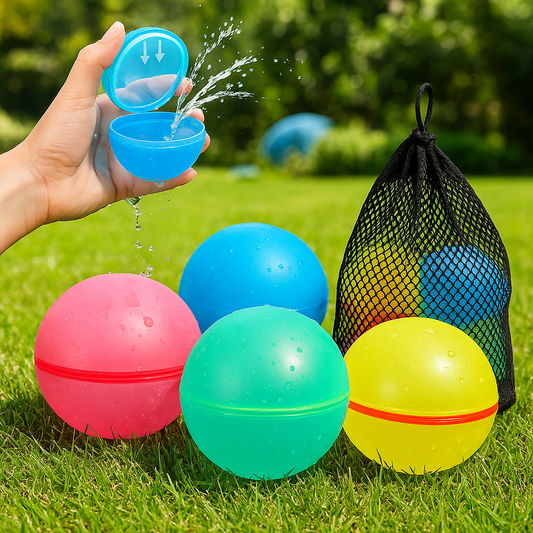Colorful reusable water balloons, perfect for eco-friendly outdoor summer fun for kids.