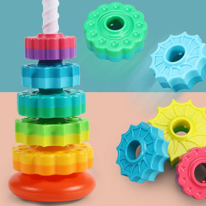 Colorful rotating stacking tower toy for toddlers, enhances motor skills, educational baby gift.
