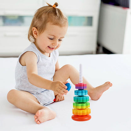 Educational toddler toy: vibrant colorful stacking tower, perfect for sorting and early learning.