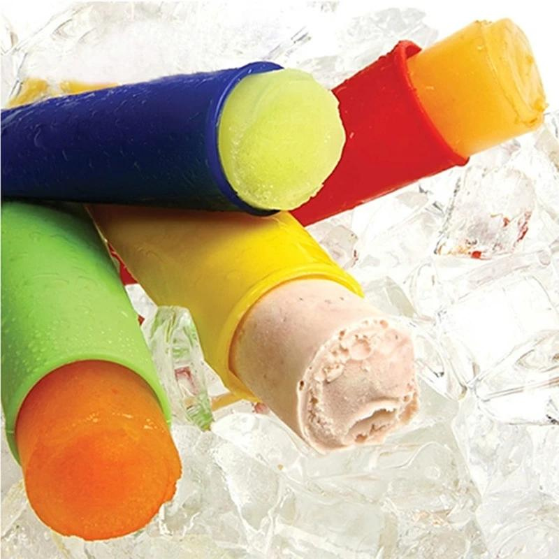 Colorful silicone popsicle molds for kids, perfect for making homemade, eco-friendly summer treats and fun activities.