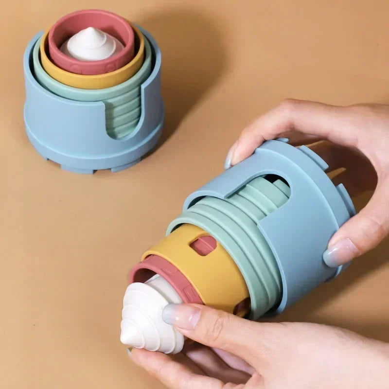 Smart stacking tower for kids, a silicone toy enhancing baby's fine motor skills