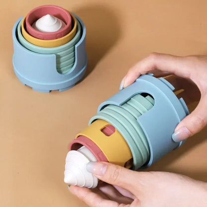 Smart stacking tower for kids, a silicone toy enhancing baby's fine motor skills