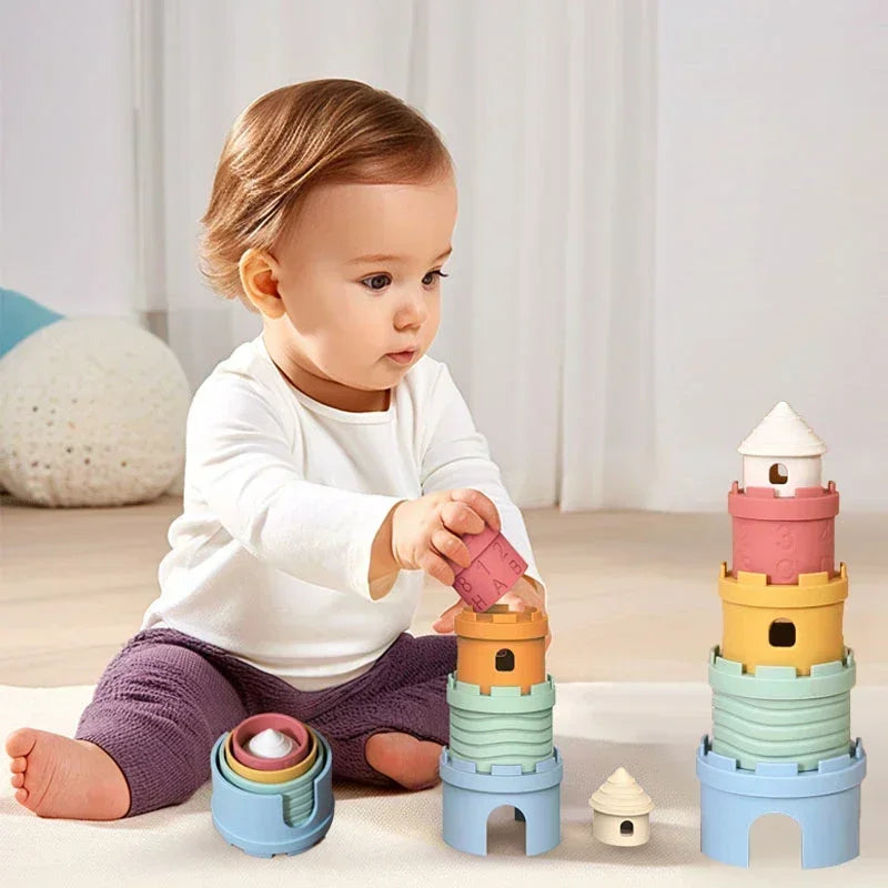 Baby's first stacking castle, silicone sorting toy for creative and safe playtime